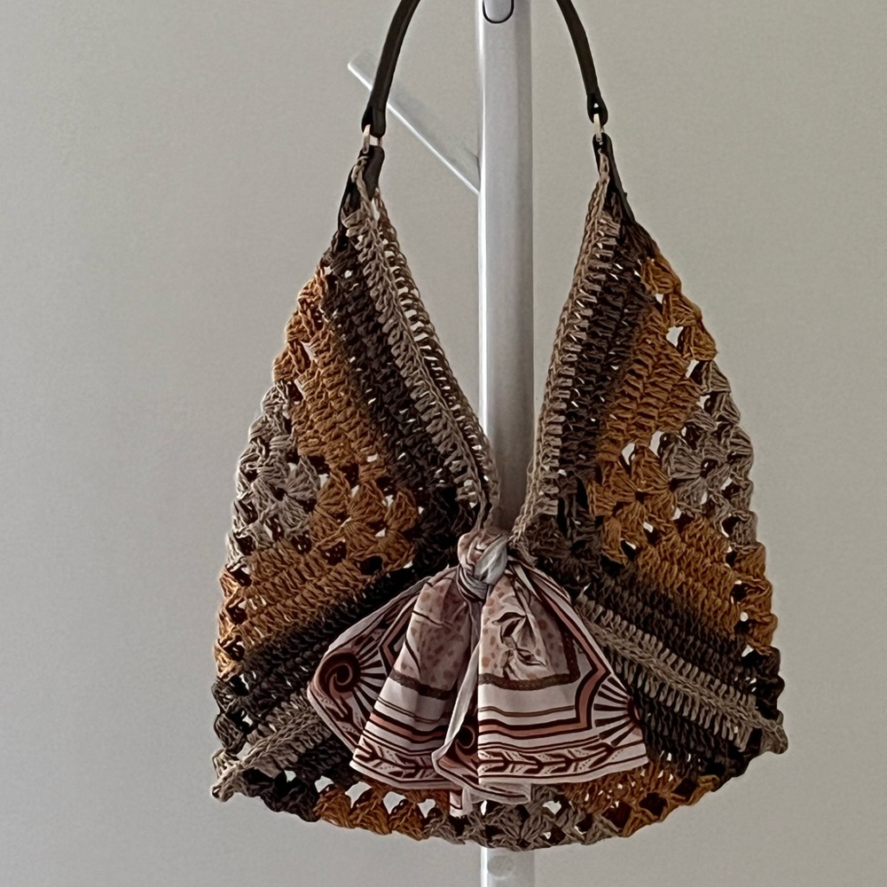 Handcrafted Crochet Bag with Scarf Accent